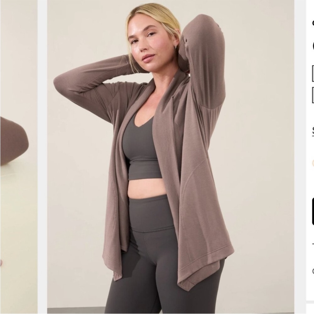 Athleta Taupe Open-Front Cardigan